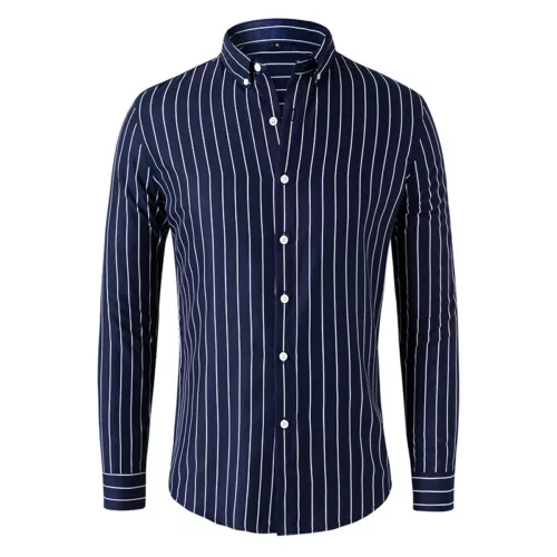 Men's Dress Shirts Long Sleeves Formal Business Striped Casual Slim Shirts Tops - Picture 11 of 22