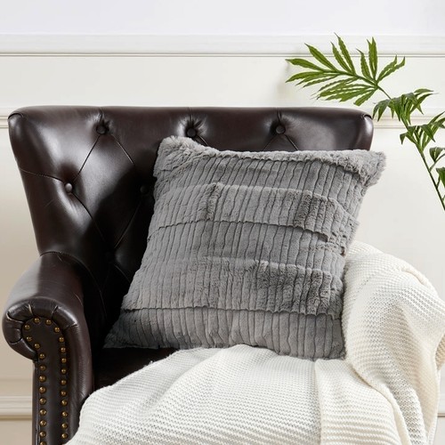 Faux Fur Plush Pillow Cover Sculpted Stripe Soft Decorative Cushion Cover 20x20" - Picture 7 of 55
