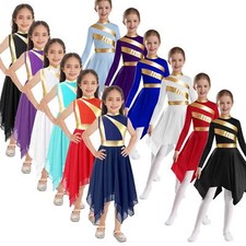 Kids Girls Metallic Worship Praise Dance Dress Tunic Liturgical Church Dancewear