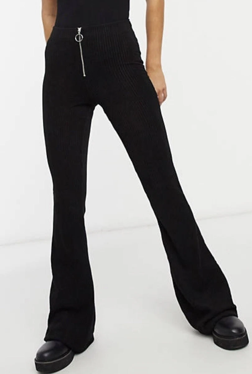 NWT Topshop Women's Black Corduroy Rib Flare Pants Size 6