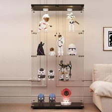 Glass Display Cabinet w/ LED Lights&Lock 2 Door Curio Cabinets Display Showcase