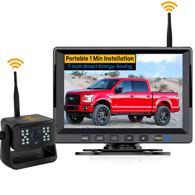 Magnetic Solar Wireless RV Backup Camera 1080P 7'' DVR Monitor for Trailer Truck