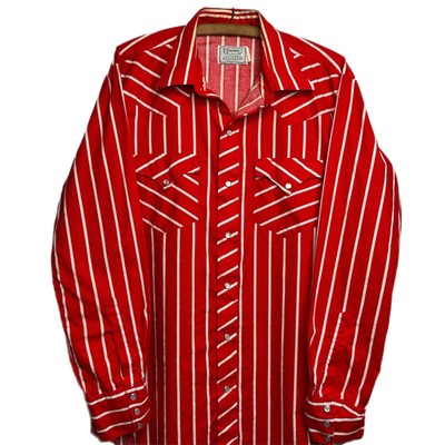 Vintage 60s H Bar C California Ranch Wear Red Striped Pearl Snap 