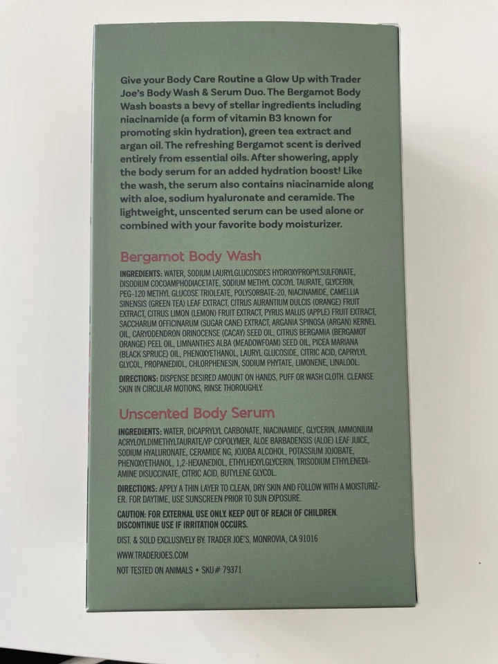 Trader Joe's Bergamot Body Wash & Unscented Serum Duo. New and Limited. - Image 2 of 2