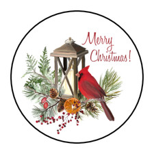 30 CHRISTMAS STICKERS ENVELOPE SEALS LABELS 1.5" ROUND CARDINAL LANTERN PINE