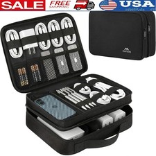Travel Electronics Organizer Waterproof Double Layer Cable Case W/ Dividers New