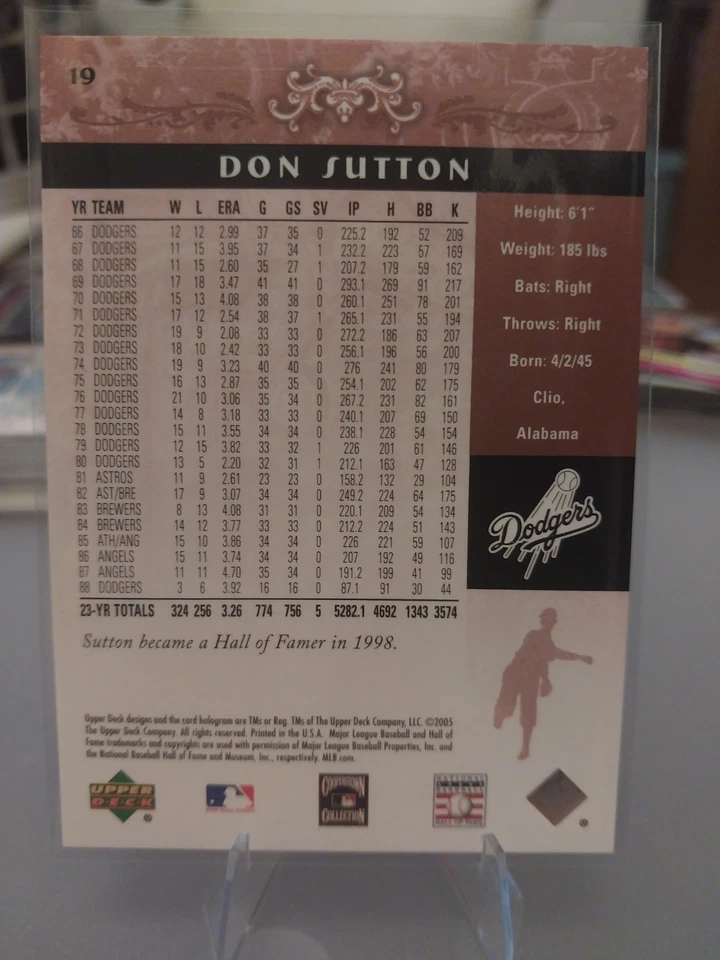 2005 Upper Deck Hall of Fame - Don Sutton #19 /550 - Image 2 of 2