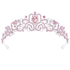 Pink Crown Crystal Tiaras Queen Crowns for Women Girls Birthday Tiara