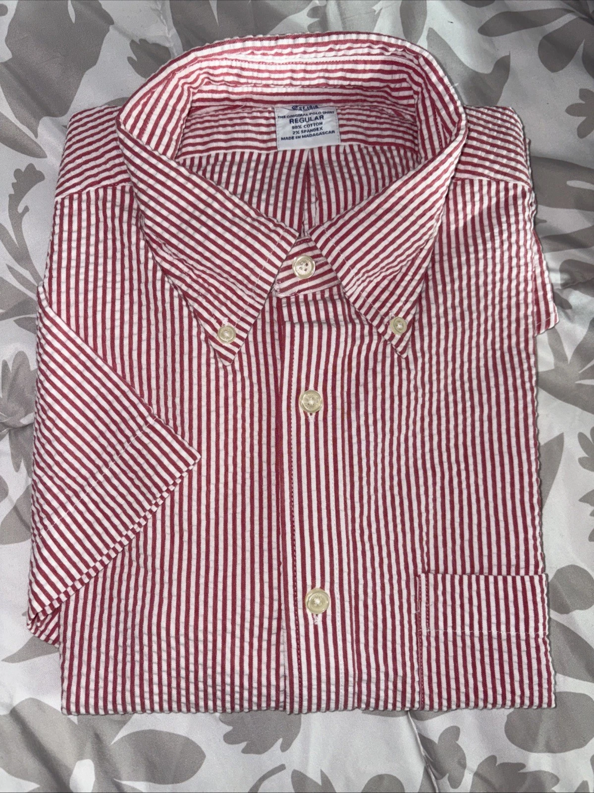 Brooks Brothers Mens Medium Red White Short Sleeve Seersucker Button Down NEW