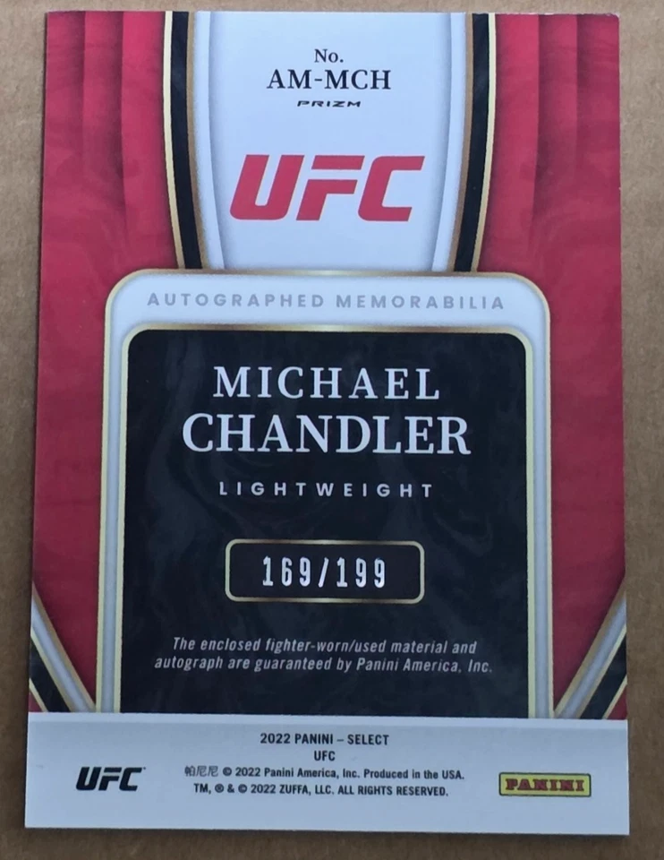 2022 Panini Select UFC Michael Chandler Auto Shirt Relic 169/199 Made - Image 2 of 2