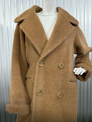 Max Mara Alpaca Wool Teddy Coat Camel Tan Double Breasted Oversized IT 42 US 8
