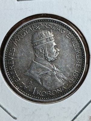 1896 KB Hungary 1 Korona  Millennium Silver Coin 0.835 M20P8