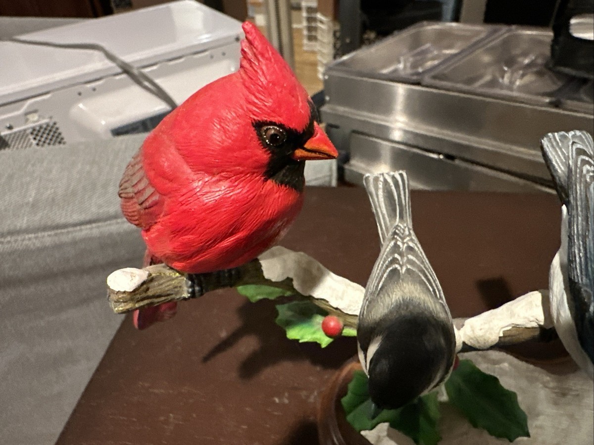 Winter Gathering Songbirds On Branch, Danbury Mint, Artist Bob