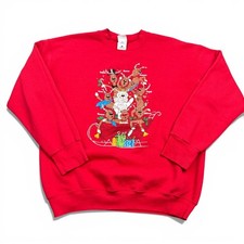 Vintage 90s Christmas Sweatshirt Adult Size Large Reindeer Rudolph Crewneck