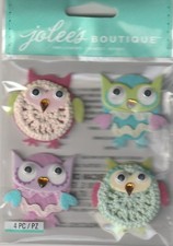 Jolees Boutique " CUTESY OWLS " SCRAPBOOKING STICKERS- 4 pcs