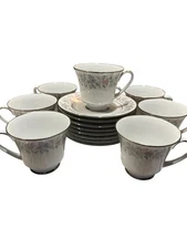 Noritake Blythe 7599 Footed Cup & Saucer Floral with Platinum Trim