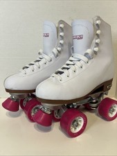 Women  s/Ladies Sz 5 400 Roller Skates Chicago Leather White Pink VERY CLEAN