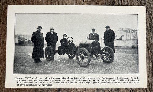 Vintage Racing 1911 Flanders "20" Stock Car Indy Speedway Record Postcard Unused