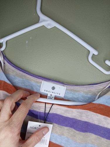 Socialite Nordstrom Medium gestreiftes Kurzarmhemd geraffte Taille neu mit Etikett - Bild 4 von 9