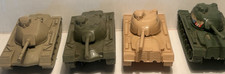 Lot of 4 Vintage Plastic Military tanks - used - need TLC and parts