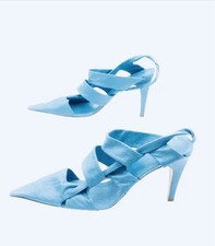 Bottega Veneta Blue Leather Pointed Toe Heels Pumps Size EU 38 Italy NEW
