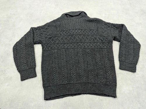 Aran Sweater Market Cardigan Mens M 100% Merino Wool Irish Cable Knit Shawl Neck - 第 5/5 張圖片