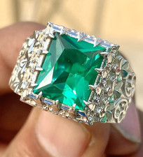 Green Emerald Gemstone Ring For Men's With 925 Sterling Silver Princess Cut Ring
