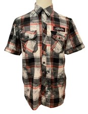 AFFLICTION L Ltd Edition Black Premium Plaid Embroidered Patch Flap Pocket Shirt