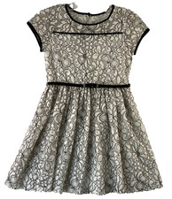 Girl's Light Cream Lace w/Black Trim Party Dress by My Michelle w/Belt, Size 10