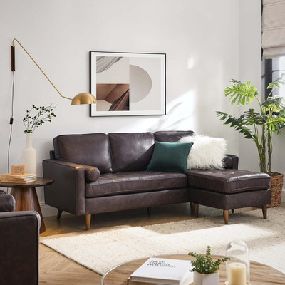 Stylish Brown Leather 78'' Apartment Sectional Sofa - EEI-5872-BRN