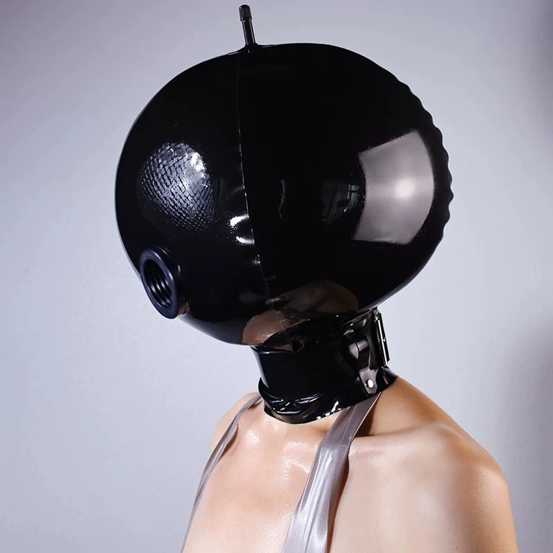 Full cover latex inflatable hood mask ball mask