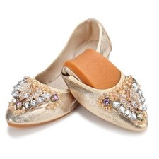 Women Ballet Flats Rhinestone Wedding Ballerina Shoes Foldable Sparkly