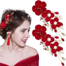 2pcs Women Rose Flower Comb Hairpin Hair Clips Brooch Wedding Bridal Accessories