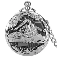 Musical Movement Pocket Watch Train Case Quartz Fob Watches with Chain Gift