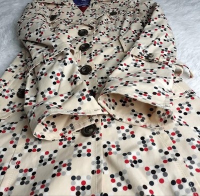 BURBERRY BLUE LABEL Beige Dot Pattern Trench Coat Women's Button Front #FF AEA