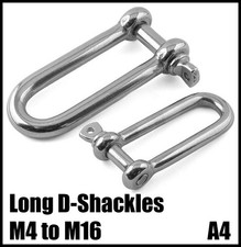 Long D Shackle Dee Rigging Pin / A4 Stainless Steel Marine Grade 316 / M4 - M16