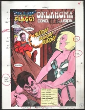 American Flagg! #37 Splash Page Hand Painted Color Guide 1990's-Feduniewicz