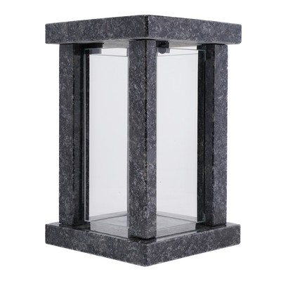 Grab-Lampe Granit Steel Grey Friedhof-Leuchte eckig hochwertig Glas Grab-Schmuck