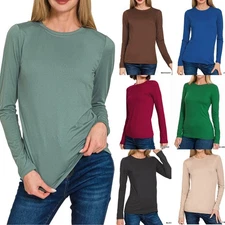 Women's Crew Neck Buttery Soft Long Sleeve T-Shirt Casual Layering Stretch Top