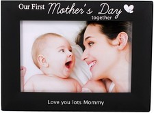 LEADEX Our First Mothers Day Together Mothers Day Gift Photo Frame,Black Metal