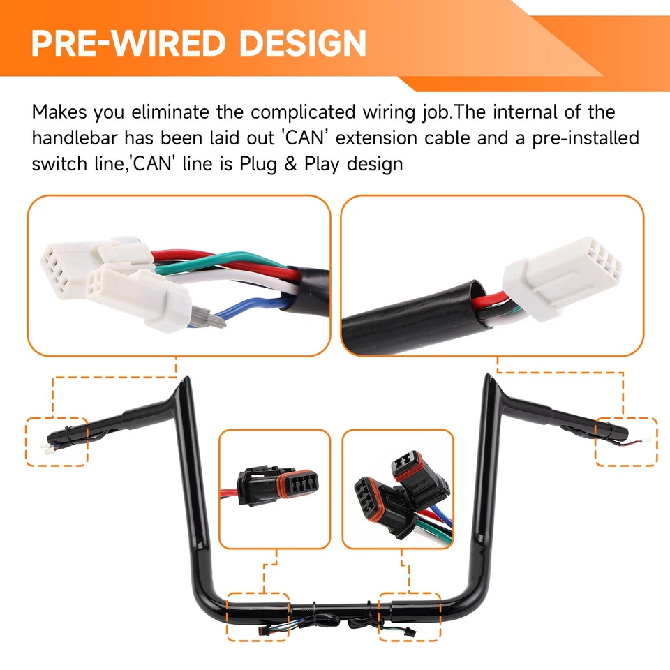 10" 12" 14" Meathook Ape Hanger Handlebars for Harley Electra Glide Street Glide Foto 3 de 4