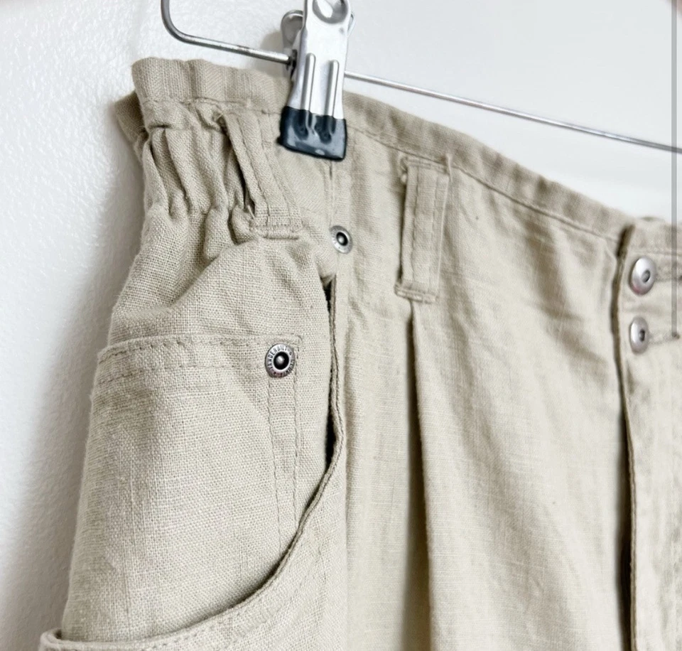 Pantalón cónico vintage de lino y algodón tostado cintura alta talla 12 Foto 2 de 4