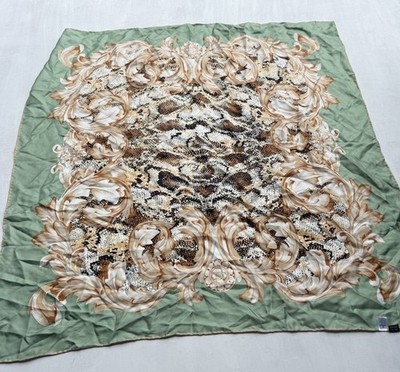 Wensli 100% Silk Teal White Baroque Scarf Neckerchief Hajib Wrap