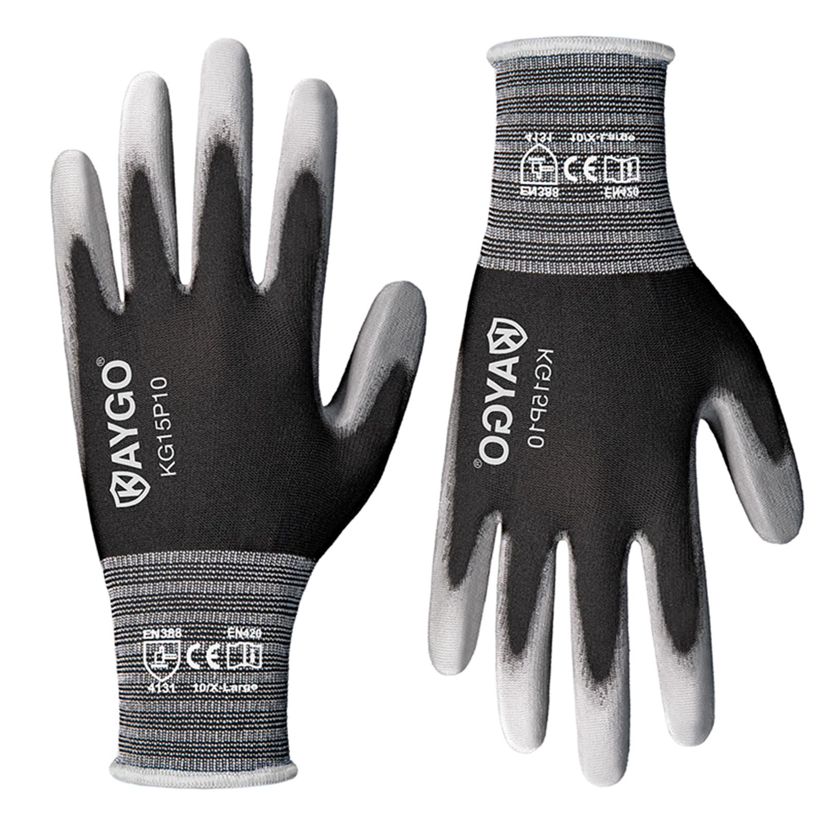 PU-Coated Work Gloves - 12 Pairs, Nylon Liner & Flexible Polyurethane Grip, Durable KG15P