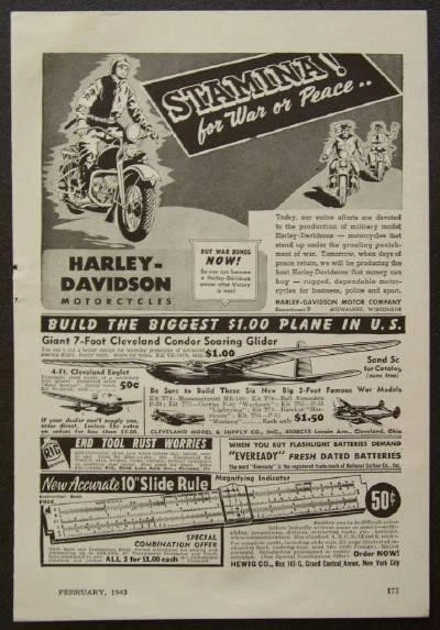 1943 Harley-Davidson WWII AD *Stamina for War or Peace* - Image 1 of 1