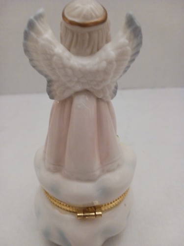 Caja de baratijas de ángel de porcelana en vestido rosa en nube con 2 rosas - Imagen 8 de 9