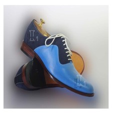 Handmade Men's Blue & Navy Blue Lace Up Casual Pure Leather Suede Shoes, Sale !!