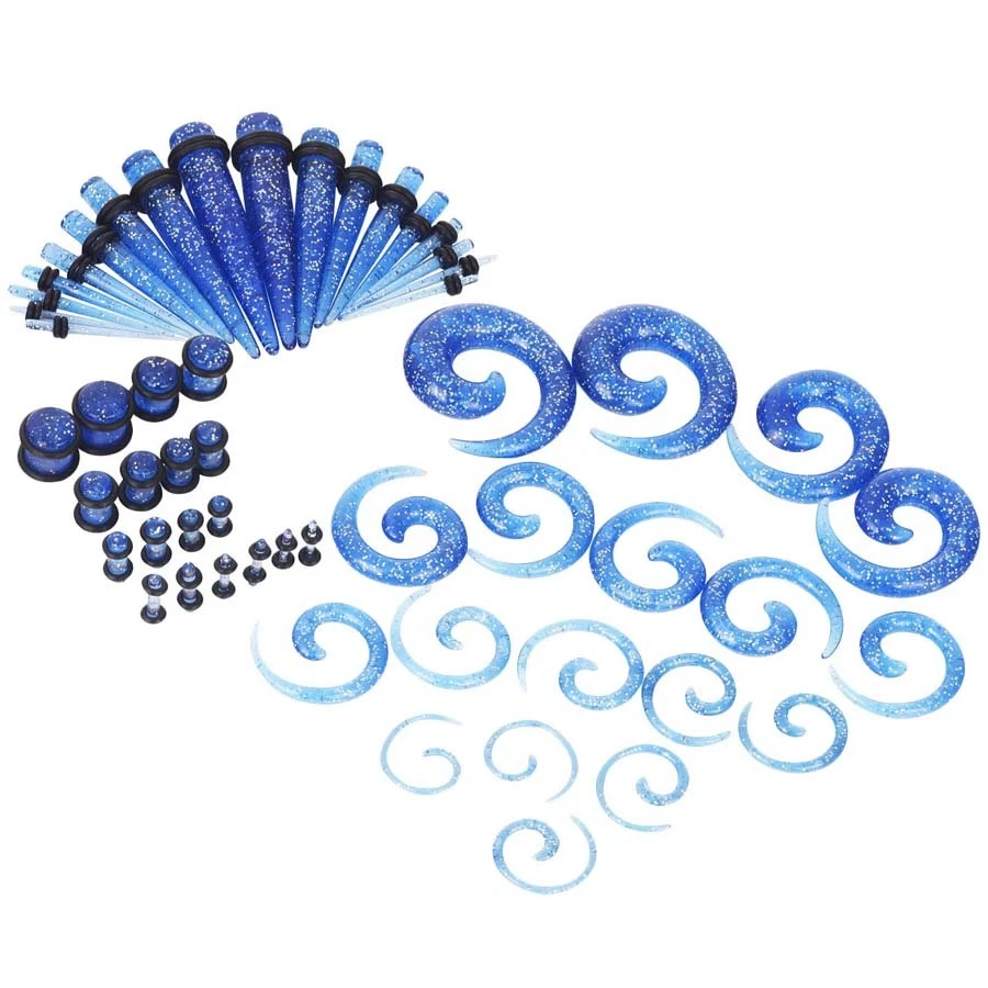 54PC Ear Stretching Starter Kit 14G-00G Acrylic Spiral Taper Tunnels Gauge Plugs - Image 3 of 4