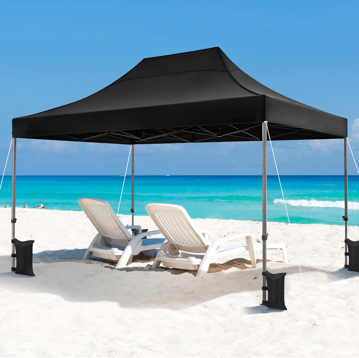 10x15 Heavy Duty Pop Up Canopy Tent with Wheeled Bag & Accessories, Black
