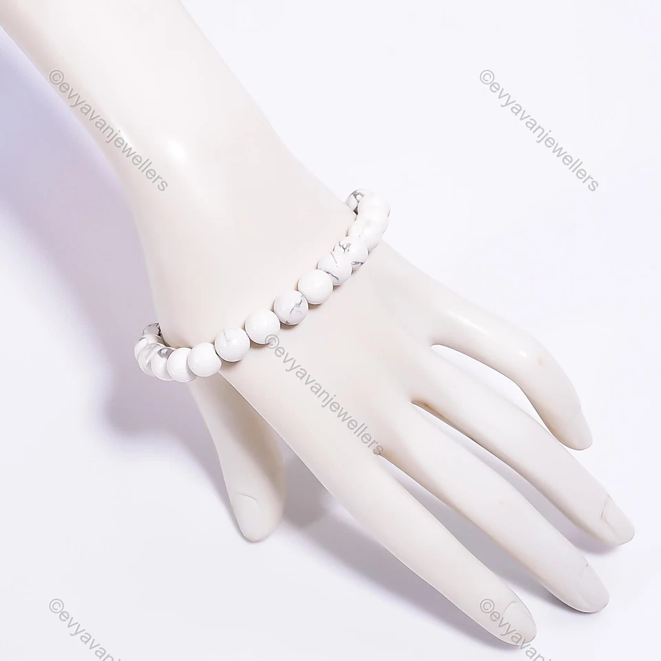 Regalo Para Ella Pulsera Ajustable Plata 925 Blanco Howlita Piedras Preciosas Cuentas Foto 2 de 4